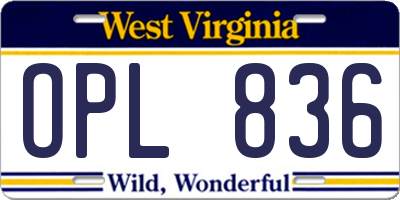 WV license plate OPL836