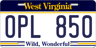 WV license plate OPL850