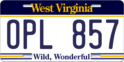 WV license plate OPL857