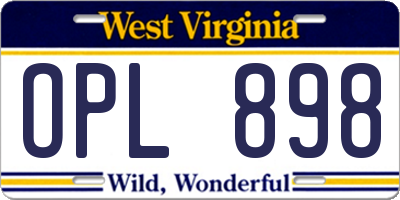 WV license plate OPL898