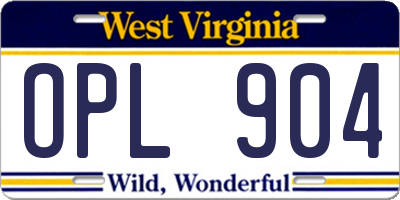 WV license plate OPL904