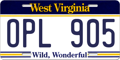 WV license plate OPL905