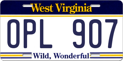 WV license plate OPL907