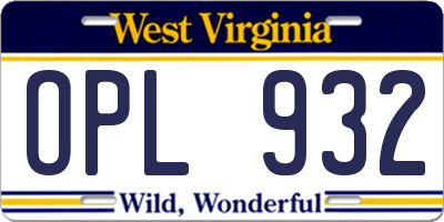 WV license plate OPL932