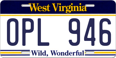 WV license plate OPL946