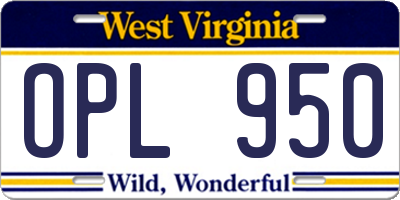 WV license plate OPL950