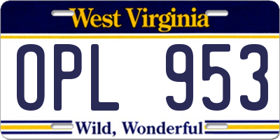 WV license plate OPL953