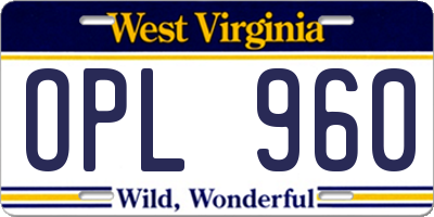 WV license plate OPL960