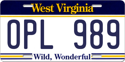 WV license plate OPL989