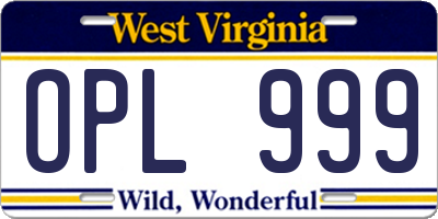 WV license plate OPL999