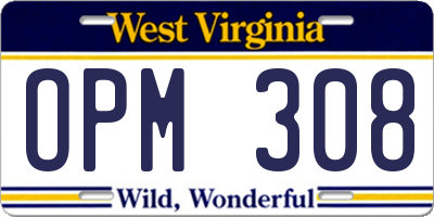 WV license plate OPM308