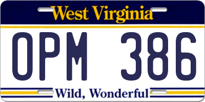 WV license plate OPM386