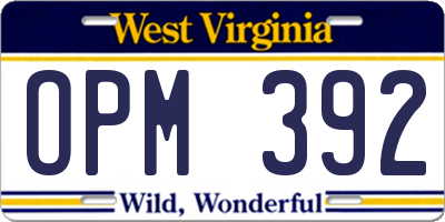 WV license plate OPM392