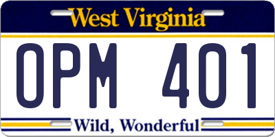 WV license plate OPM401