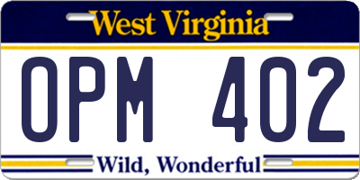 WV license plate OPM402