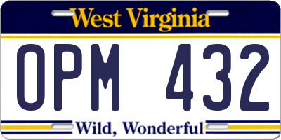WV license plate OPM432