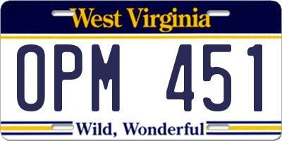WV license plate OPM451