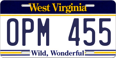 WV license plate OPM455