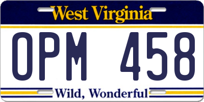WV license plate OPM458