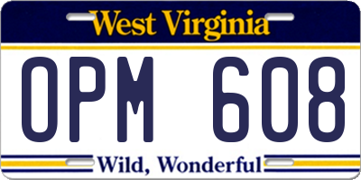 WV license plate OPM608