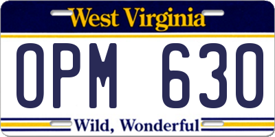 WV license plate OPM630