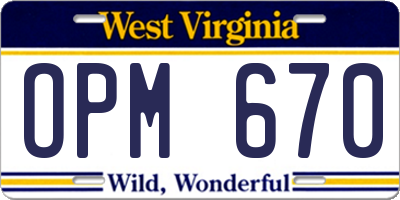 WV license plate OPM670