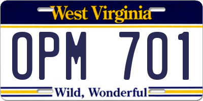 WV license plate OPM701