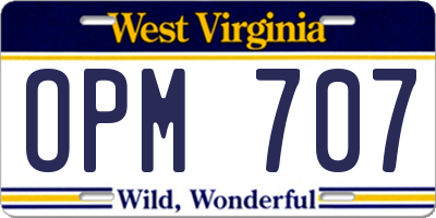 WV license plate OPM707