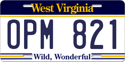 WV license plate OPM821