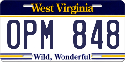 WV license plate OPM848