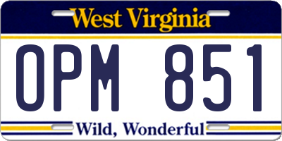 WV license plate OPM851