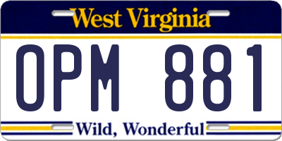 WV license plate OPM881
