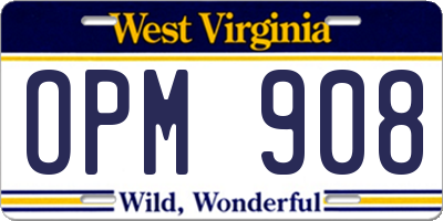 WV license plate OPM908