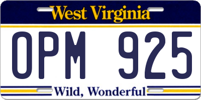 WV license plate OPM925