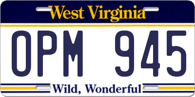 WV license plate OPM945