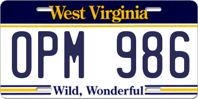 WV license plate OPM986