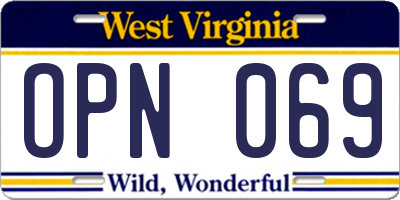 WV license plate OPN069