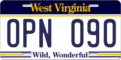 WV license plate OPN090