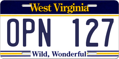 WV license plate OPN127