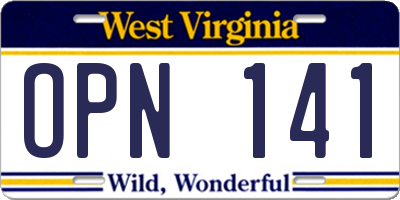 WV license plate OPN141