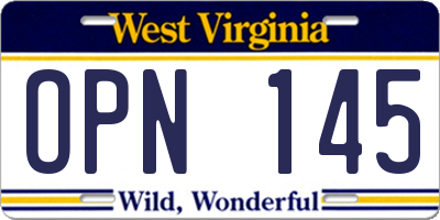 WV license plate OPN145