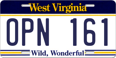 WV license plate OPN161