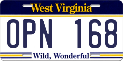 WV license plate OPN168