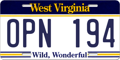 WV license plate OPN194