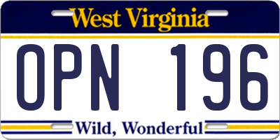 WV license plate OPN196