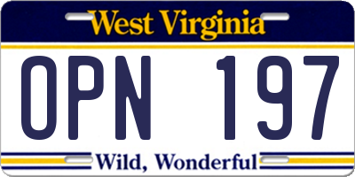 WV license plate OPN197