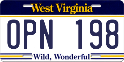 WV license plate OPN198