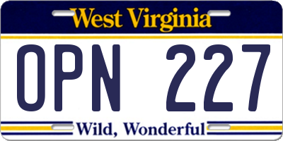 WV license plate OPN227