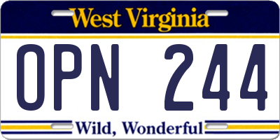 WV license plate OPN244