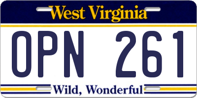 WV license plate OPN261